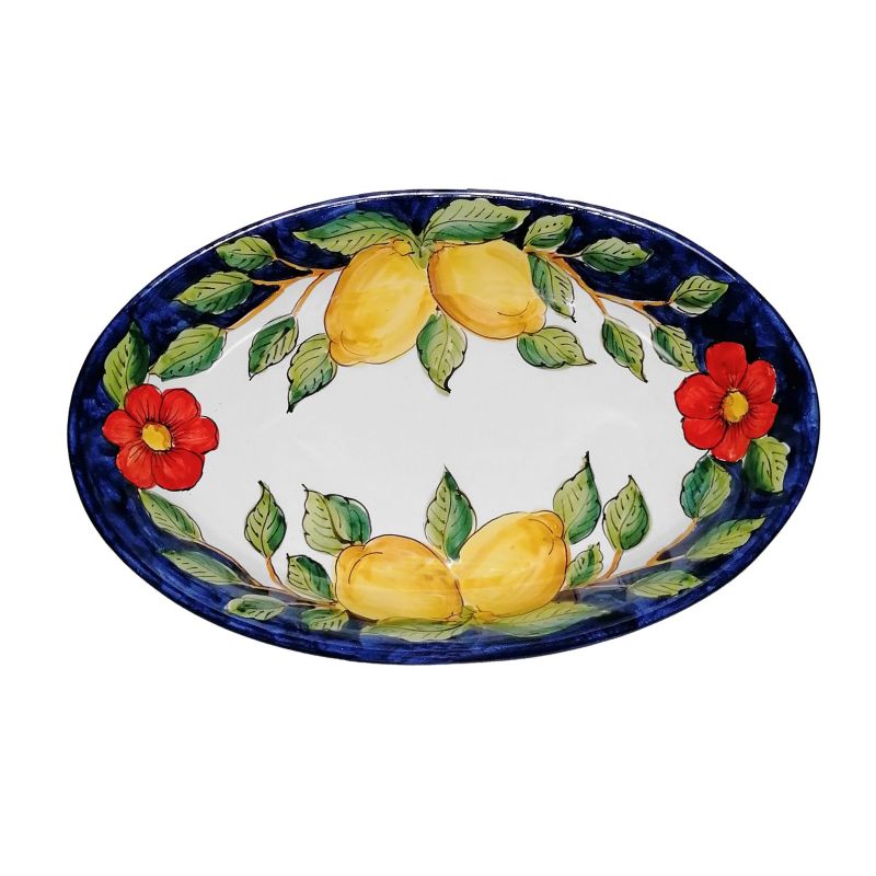 Oval serving plate with shallow bowl. Flowers &...