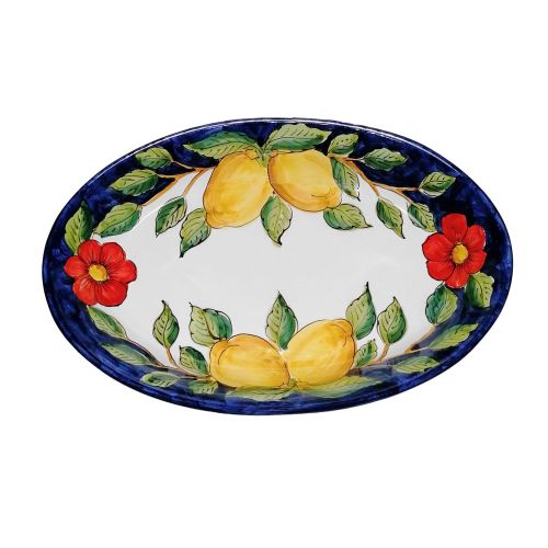 Assiette ovale avec coupe peu profonde. Ligne Fleurs et Citrons. Céramique de Vietri. Peint à la main.