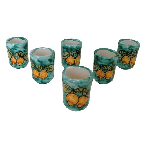 Limoncello Set. Small tray and 6 glasses. Lemons Line. Vietri Ceramic. Hand-Painted.