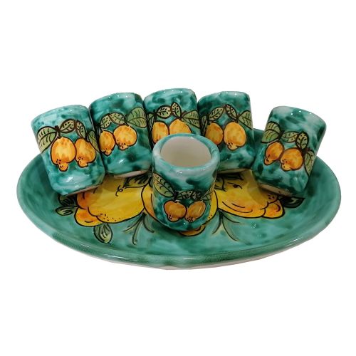 Limoncello Set. Small tray and 6 glasses. Lemons Line. Vietri Ceramic. Hand-Painted.