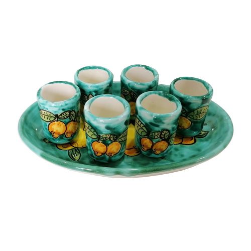 Limoncello Set. Small tray and 6 glasses. Lemons Line. Vietri Ceramic. Hand-Painted.