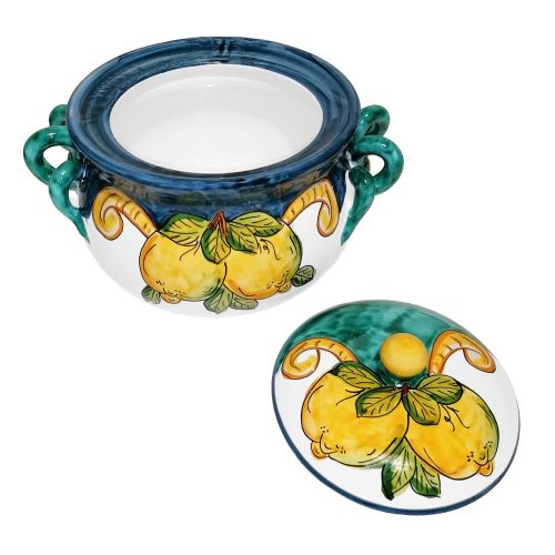 Biscottiera linea Limoni col Blu. Ceramica di Vietri dipinta a mano.
