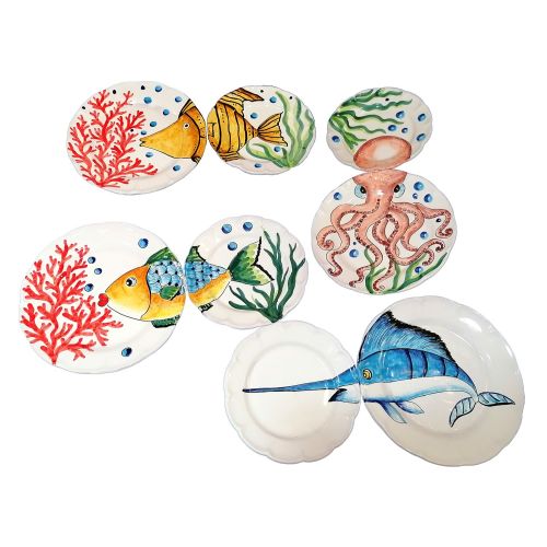 Maritimes Design. 2 dekorierte Vietri-Teller –...