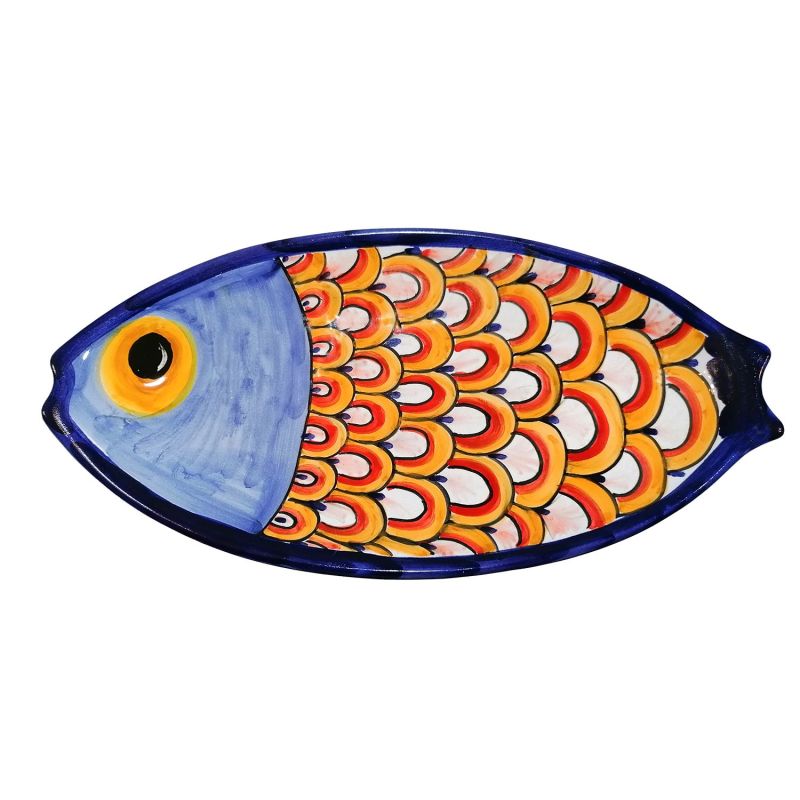 Fish-shaped plate. Vietri ceramic. Hand-painted.