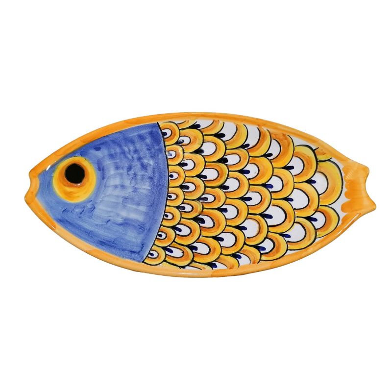 Fish-shaped plate. Vietri ceramic. Hand-painted.