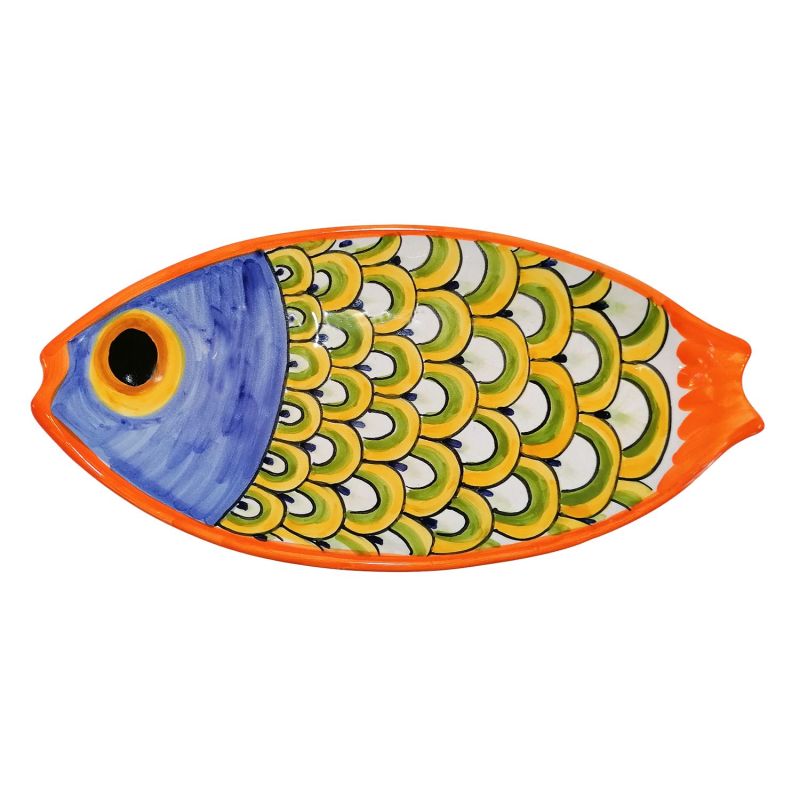 Fish-shaped plate. Vietri ceramic. Hand-painted.