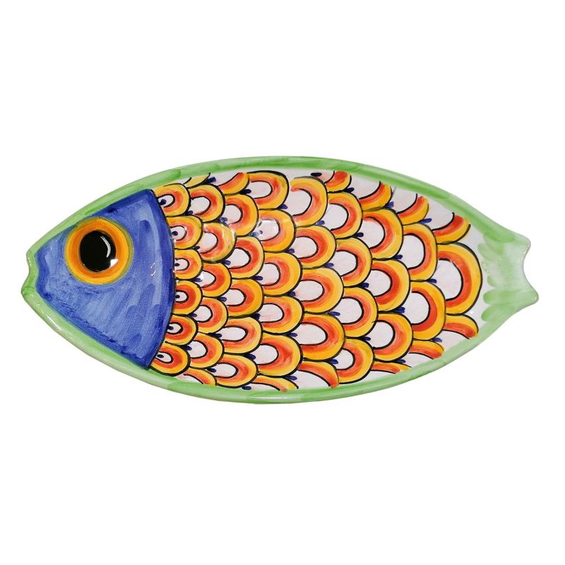 Fish-shaped plate. Vietri ceramic. Hand-painted.