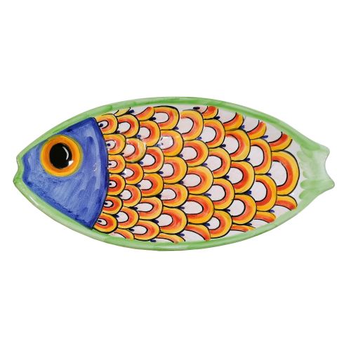 Fish-shaped plate. Vietri ceramic. Hand-painted.