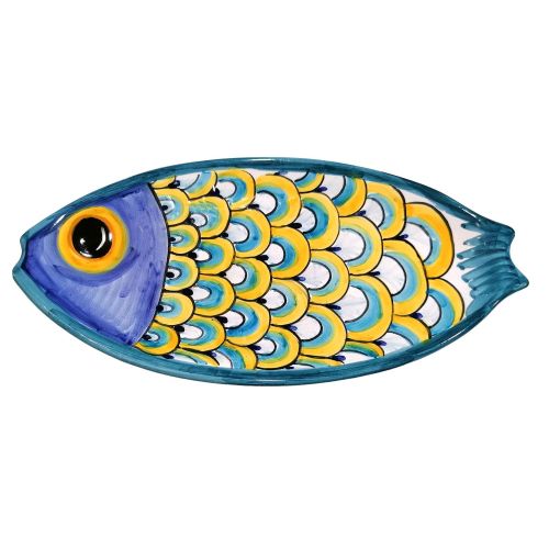 Fish-shaped plate. Vietri ceramic. Hand-painted.