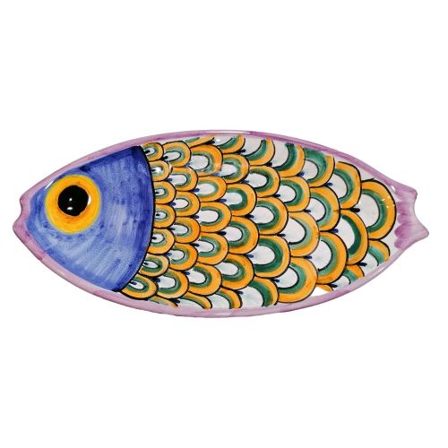Plato con forma de pez. Cerámica de Vietri. Pintado a mano.
