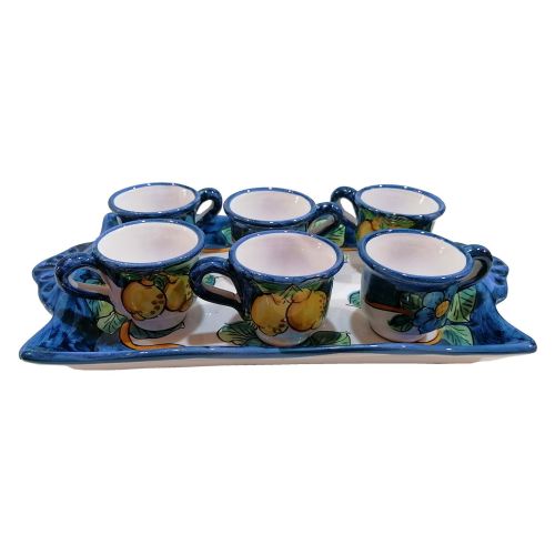 Tablett mit 6 Espressotassen. Zitronen-Linie....
