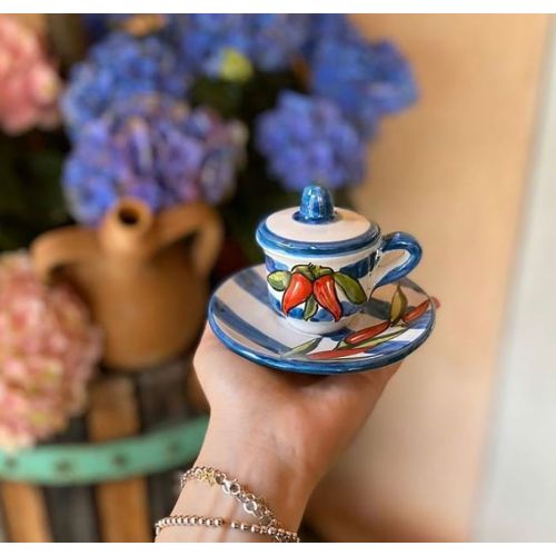 Coffee cup with saucer and lid. Chili Line. Vietri...