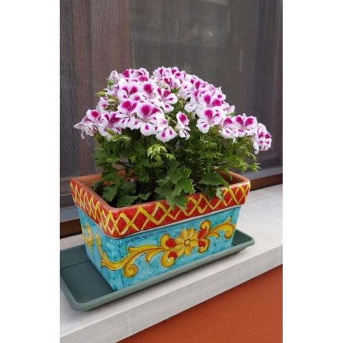 Rectangular Planter. Green Base with Yellow Baroque....