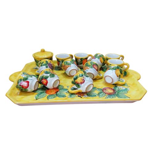 Tray with 12 cups and sugar bowl. Fruit line. Vietri... 2