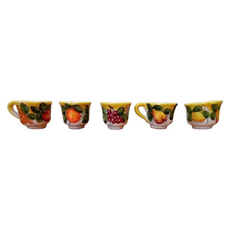 Tray with 12 cups and sugar bowl. Fruit line....