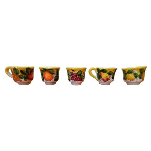 Tray with 12 cups and sugar bowl. Fruit line. Vietri ceramic. Hand-painted.