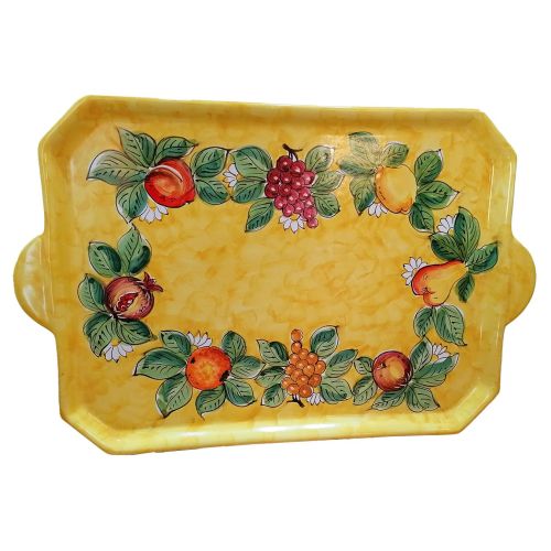 Tray with 12 cups and sugar bowl. Fruit line. Vietri ceramic. Hand-painted.