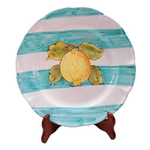 Dish, plate coloured lines line light blue lemon...
