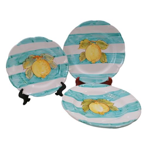 Plate. Stripes Line. Lemon Design. Vietri Ceramics. Hand-painted. Available as soup, dinner, dessert and charger plates.