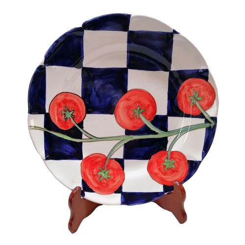 Piatto. Linea Righe. Decoro Pomodoro. Ceramica di Vietri - fondi, piani, frutta/dolce o sottopiatti