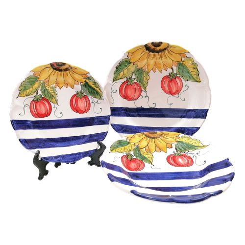 Plate. Stripes and Sunflowers design. Vietri ceramic....