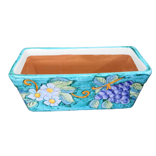 Rectangular Planter. Copper Green Background with Flowers...