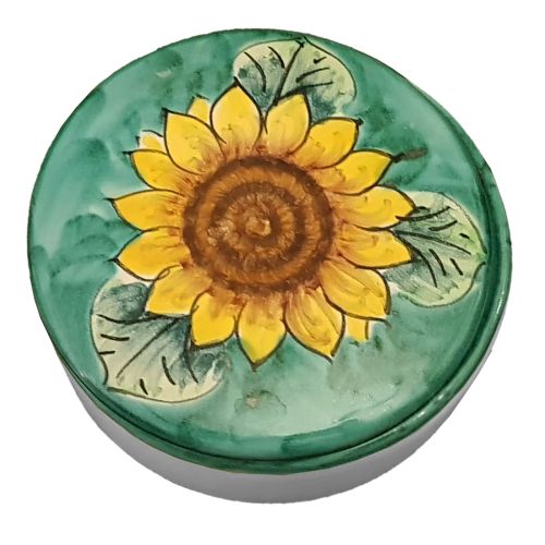 Bomboniera vasetto sunflower Copper green background. handpainted Vietri ceramic