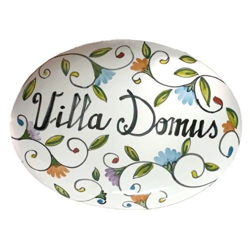Customizable oval plaque. Flowers line. Vietri ceramic....
