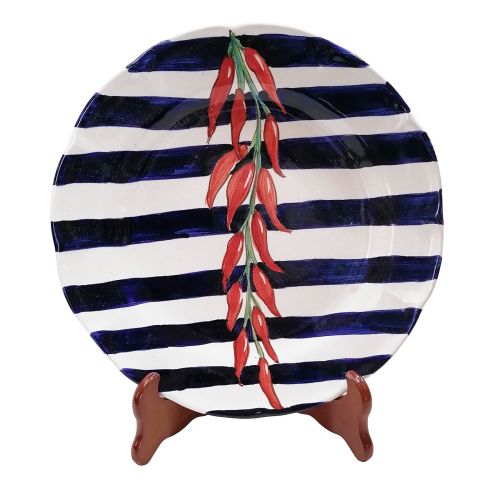 Piatto. Linea righe.  Decoro Peperoncino. Ceramica di...