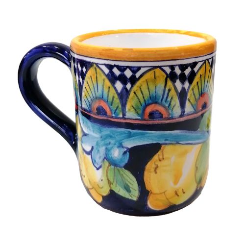 Mug cup. Geometric line. Vietri ceramic. Hand-painted.