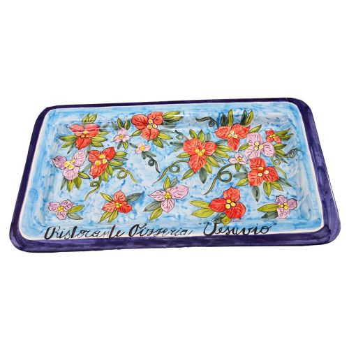 Rectangular tray light blue flower line. handpainted Vietri ceramic