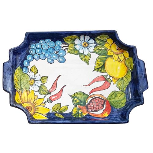Rectangular tray white  Background fruit line. handpainted Vietri ceramic
