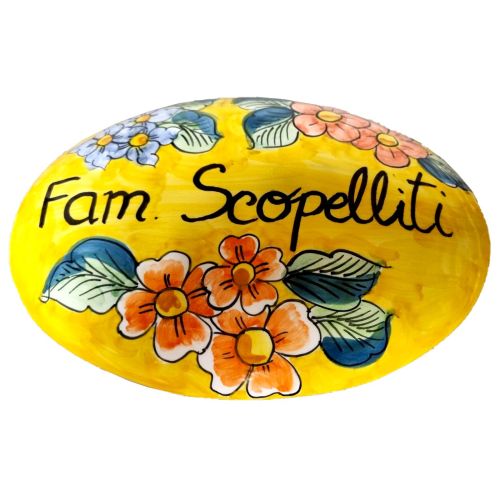 Targa ovale personalizzabile. Linea Fiori. Ceramica di...