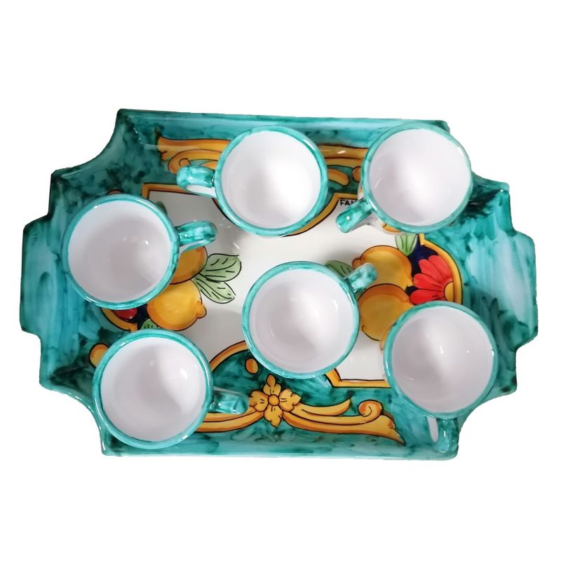 Tray with 6 espresso cups. Baroque Line. Vietri...