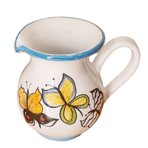 Bulbous Pitcher. Butterflies Line. Vietri ceramics. Hand-painted.