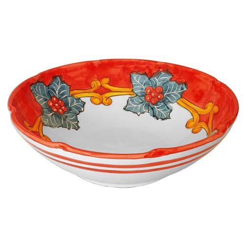 Salad bowl. Scalloped rim. Flowers line. Christmas decor....