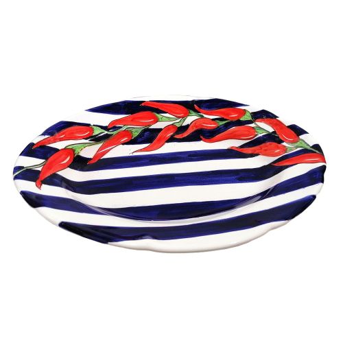 Oval scalloped serving plate. Stripes & Chili line. Vietri ceramic. Hand-painted.