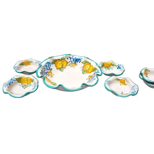 Dessert Set Lemons and Flowers line. For six handpainted Vietri ceramic