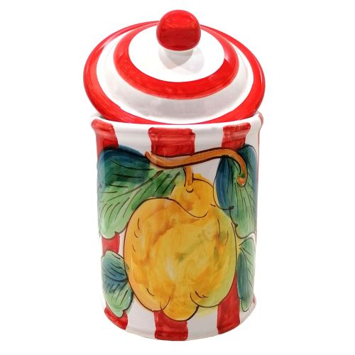 Barattolo Quadri con limoni. Ceramica di Vietri dipinta a mano.