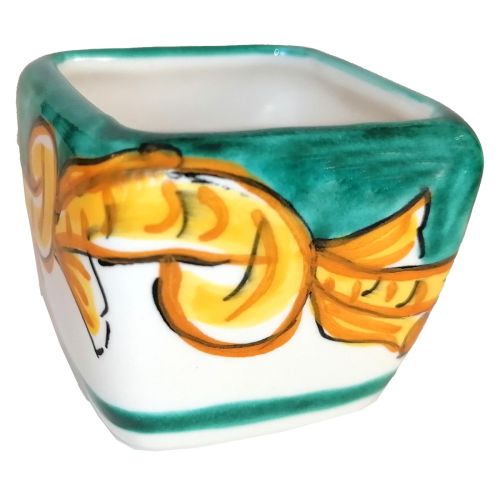 Planter Copper green background. handpainted Vietri ceramic