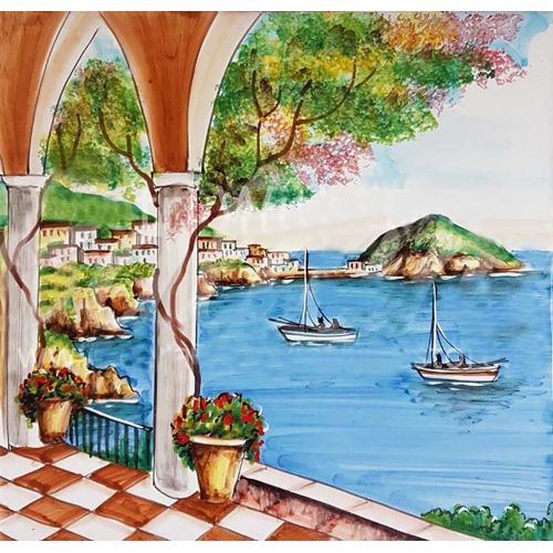 Panel de pared -Panorama- en ceramica vietrese pintado a...