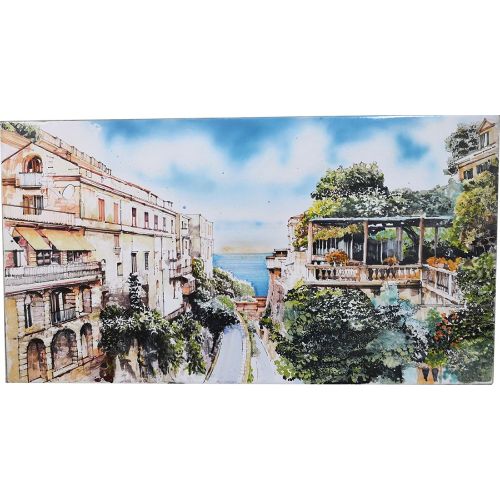 Wall Panel Panorama view Hand-painted Vietri ceramic.