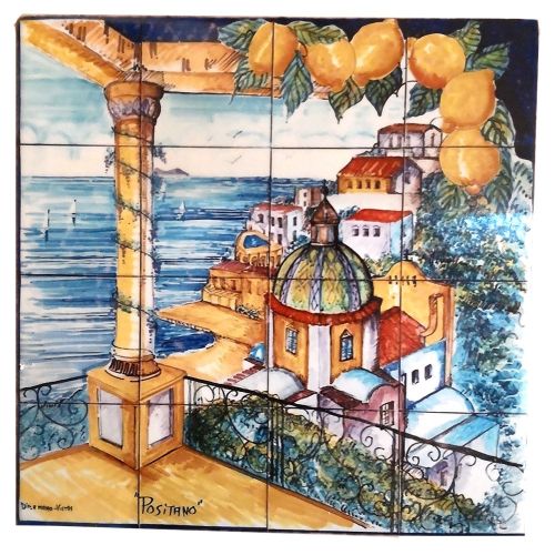 Panel de pared -Panorama- en ceramica vietrese pintado a...