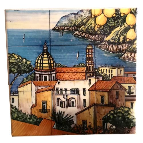 Panel de pared -Panorama- en ceramica vietrese pintado a...
