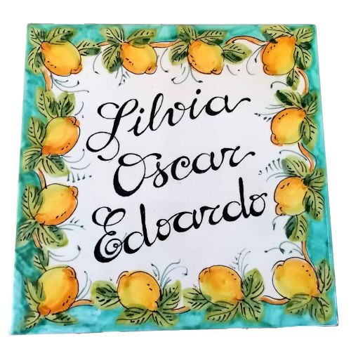 Targa quadrata personalizzabile. Linea Limoni. Ceramica...