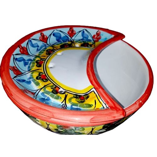 Sponzapane Porta Mozzarella decoro geometrico - Ceramica di Vietri dipinta a mano