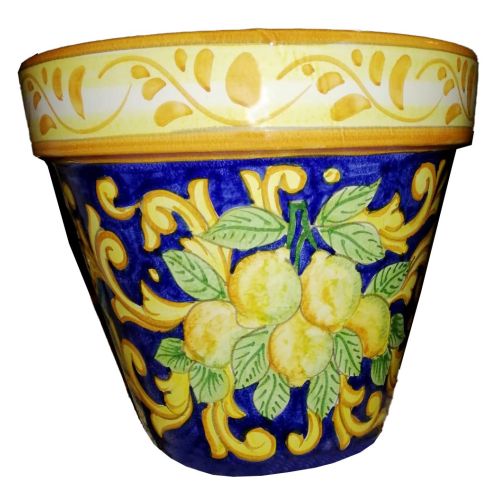 Conical pot for plants Copper green Yellow lemons and...