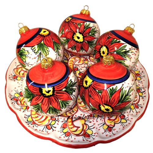 Set 5 Palline di natale Ceramica di vietri dipinta a mano.
