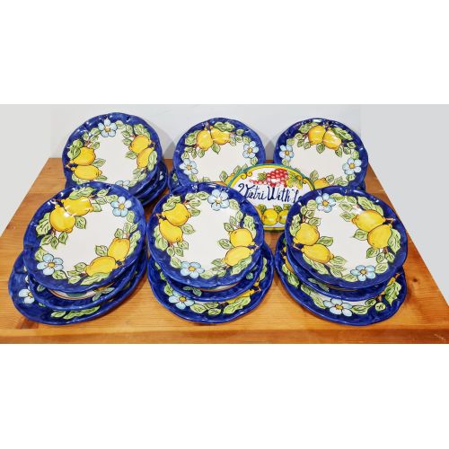 Teller. Linie Blumen und Zitronen. Vietri-Keramik. Handbemalt. Erhältlich als Suppen-, Speise-, Dessert- oder Platzteller.