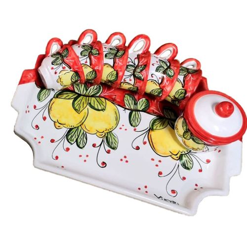 Tray with 6 cups and sugar bowl. Lemons line. Vietri... 2